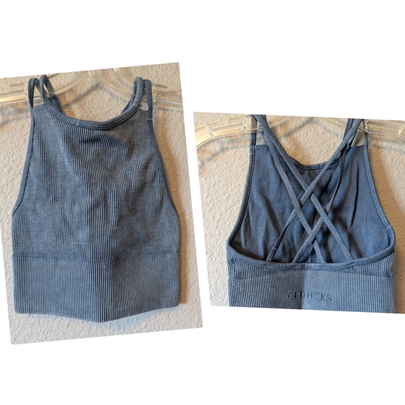Hollister Gilly Hicks Ribbed Blue Crop Backless Tank Top Sz.XXS - Picture 5 of 5